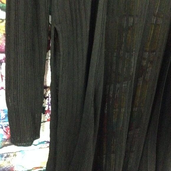 Guess Long Black Open Front Cardigan Sweater Split Sides Large - Picture 6 of 10